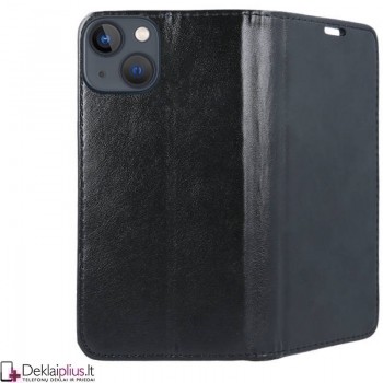 Telone dirbtinos odos atverčiamas dėklas - juodas (Apple Iphone 14 Plus)